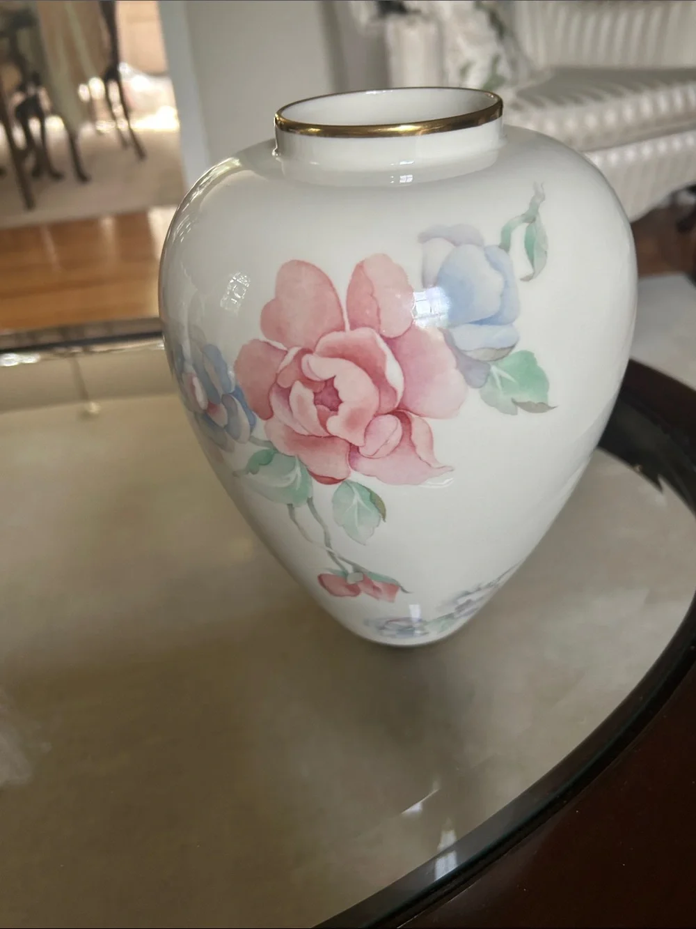 Lenox Pink and Blue Floral Porcelain Vase with Gold Trim